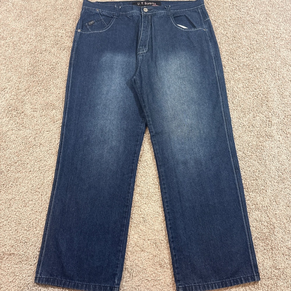 U.T. Sports Jeans Mens 40x32 Dark Wash Good Wide Leg Embroidered Y2K Baggy